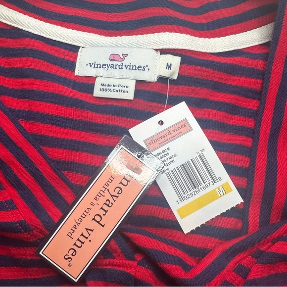 Vineyard Vines Tee Dress. Size: Medium. Stripe V-Neck. Red Velvet. NWT. - Picture 6 of 6